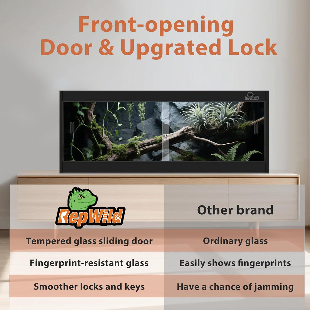 20 Gallon PVC Reptile Enclosure, RepWild 30'x12'x12' Terrarium/Tank with Heavy-Duty Screen Top, Glass Sliding Doors & Lock for Bearded Dragons, Ball Python, Geckos, Lizards