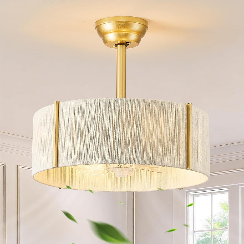 Boho Fandelier Ceiling Fan with Light, Rattan Caged Ceiling Fan with Light and Remote Control, Gold Chandelier Fan for Bedroom, Living Room,Kitchen,Foyer(20 Inch, 6 Speed, Timing,Adjustable Height)