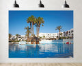 Trykid 20x10ft Tropical Resort Pool Backdrop Palm Trees White Buildings Clear Blue Sky Paradise Photography Background Summer Vacation Tapestry Party Decoration Photo Studio Prop Fabric