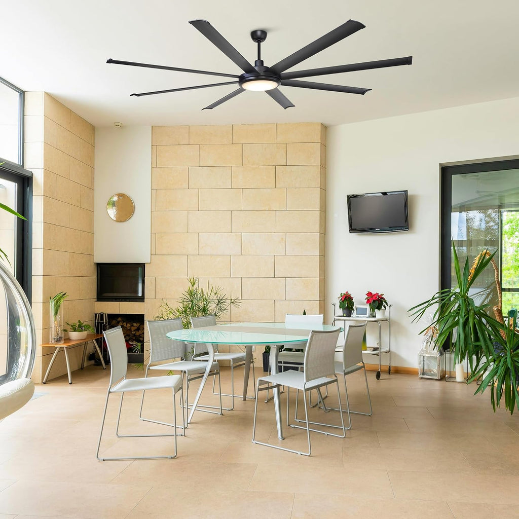 Parrot Uncle Ceiling Fans with Lights and Remote, 75 Inch Black Industrial Ceiling Fan with LED Light for Bedroom Living Room Indoor Outdoor, 6-Speeds Reversible DC Motor, 8 Aluminum Blades, Timer