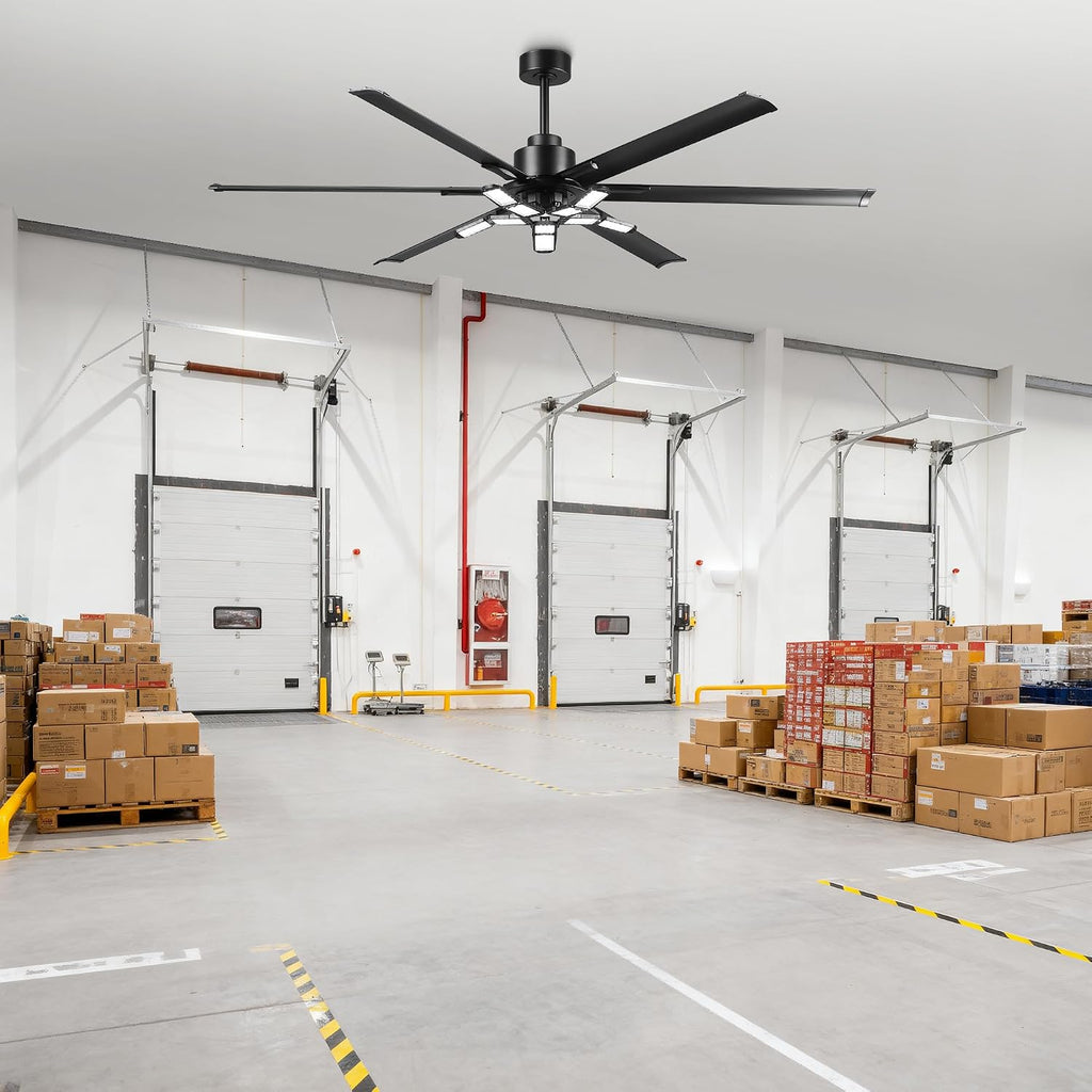 72 Inch Ceiling Fan with Lights and Remote, Large Modern DC Motor Ceiling Fan for Garage Workshop Living Room, 6-Speed Reversible, High Airflow, Matte Black
