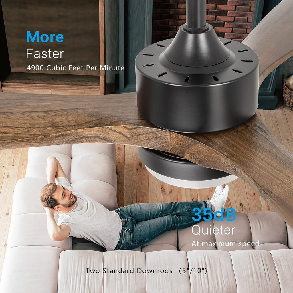 52' Ceiling Fans with Lights and Remote Control, Indoor Outdoor Ceiling Fans Farmhouse, Timing 6 Speeds 3 Color Light with Memory Lighting Function