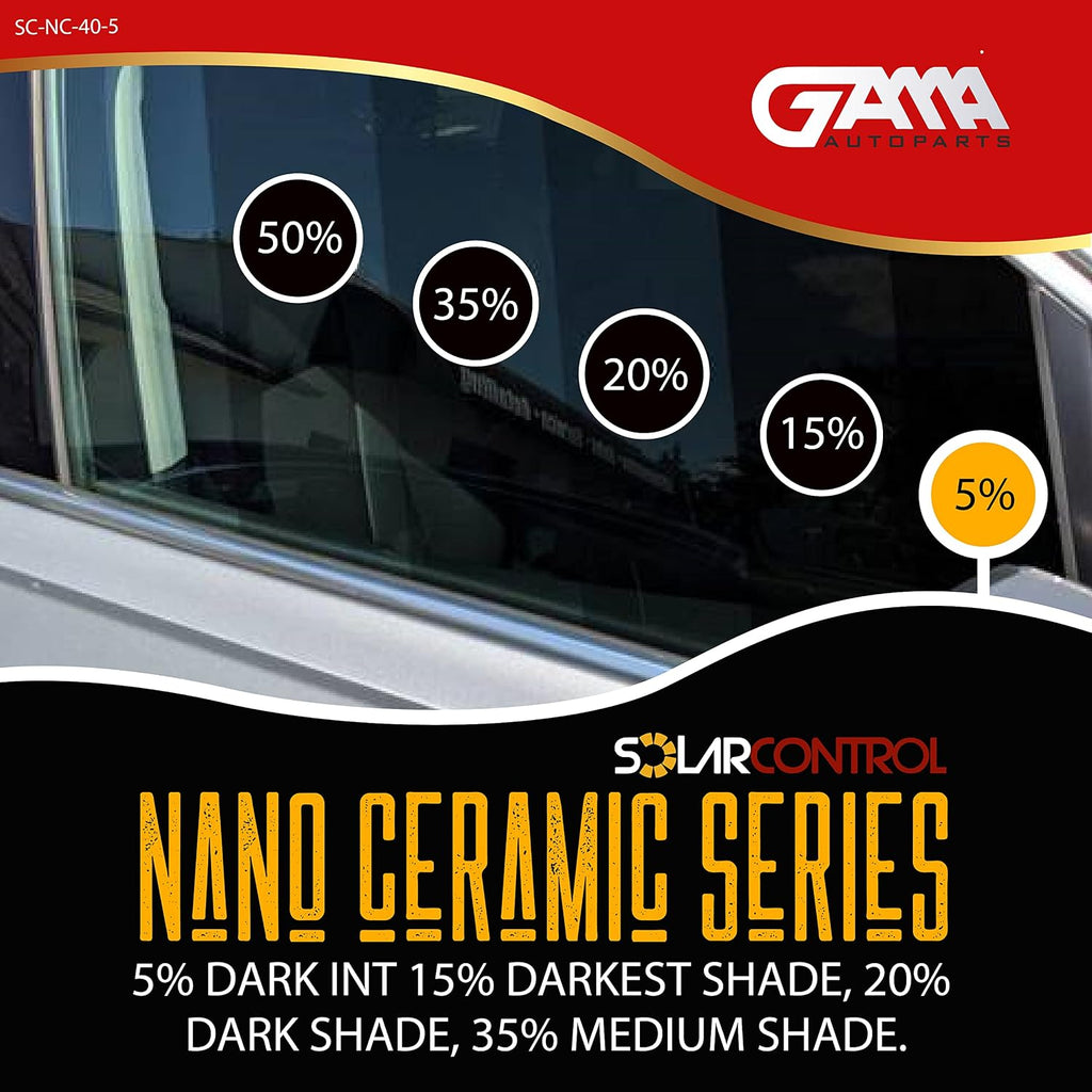 SOLARCONTROL Window Tint Car Film 2PLY 100% UV Rejection 40'' X 100FT Nano Ceramic Shade Roll Universal Fit Privacy Sun Block and Scratch Resistant 90% Infra-red Rejection IRR (5% Darkest Shade)