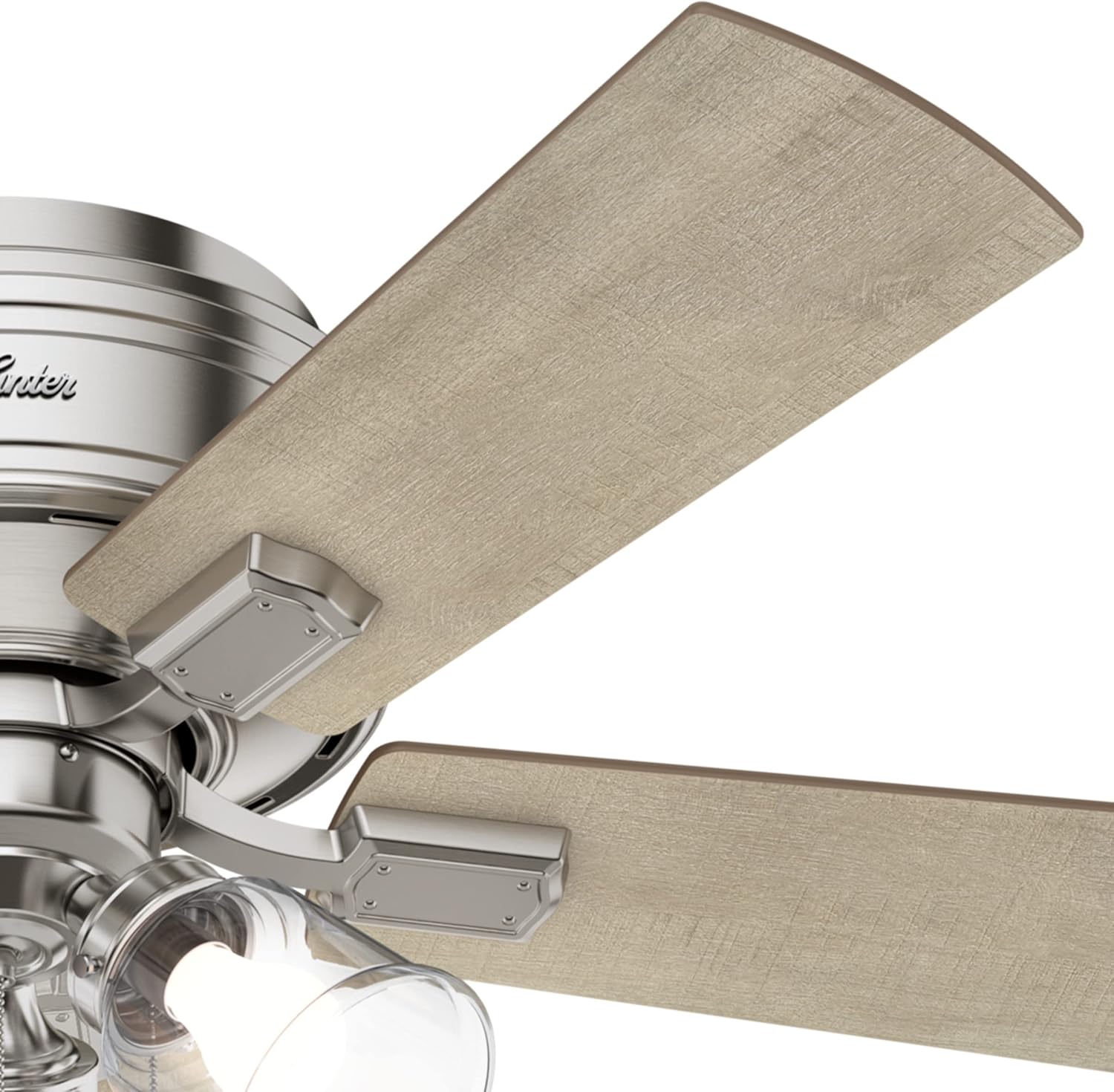 Hunter 42 inch Indoor Ceiling Fan with LED Lights and Pull Chain - Low Profile Flush Mount Ceiling Fan, 5 Blades, For Bedroom, Living Room, or Kitchen, Quiet - Crestfield 52154, Brushed Nickel