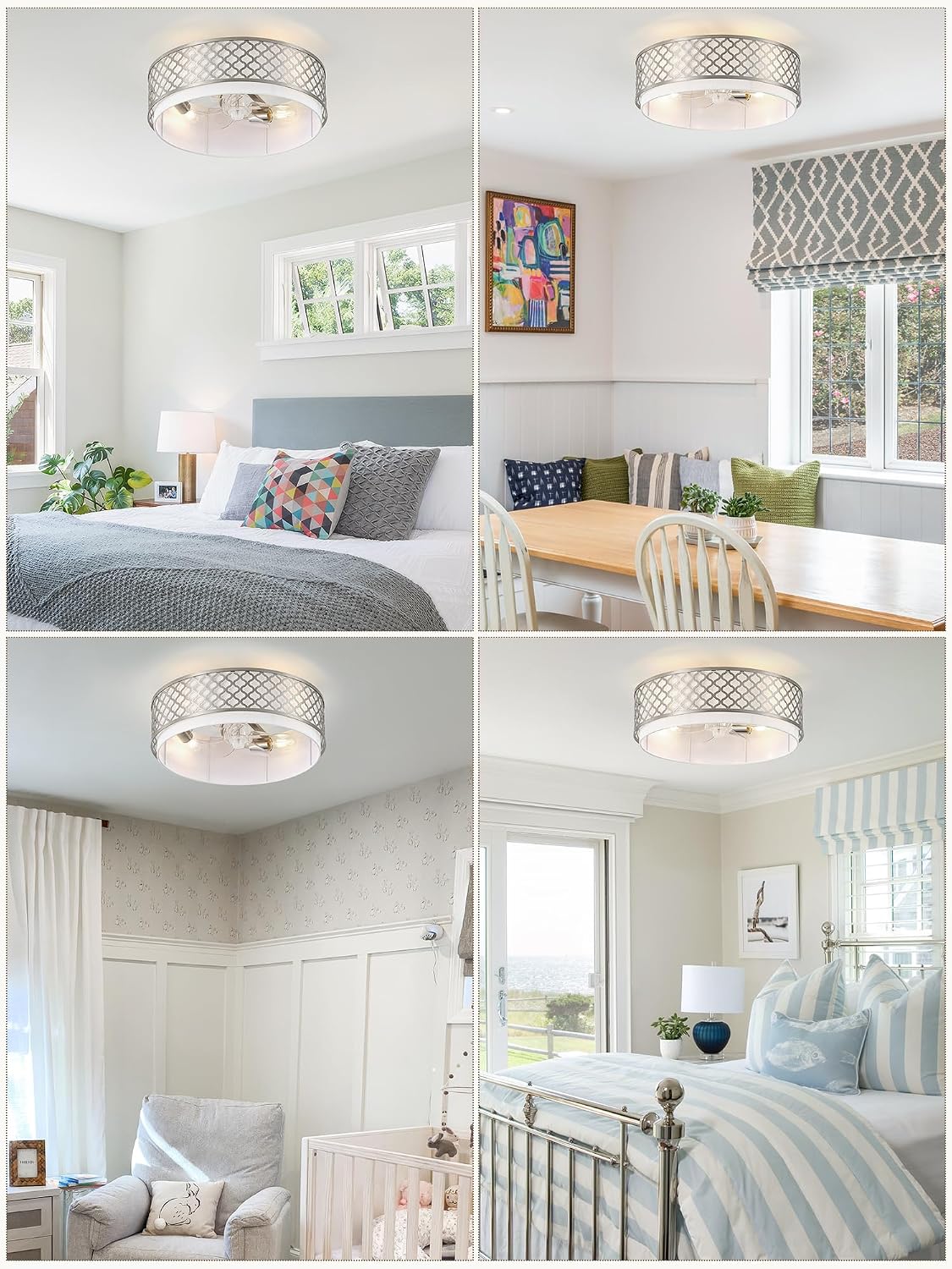 20' Silver Flush Mount Ceiling Fan with Light, Boho Ceiling Fans with Lights Low Profile, Enclosed with Remote Control 6 Speeds for Living Room, Bedroom, Nursery