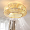 20' Boho Rattan Ceiling Fan with Lights, Flush Mount Caged Ceiling Fan with Remote, 6 Speed, Timing, Reversible Blades Enclosed Farmhouse Fan Lights for Bedroom, Kitchen