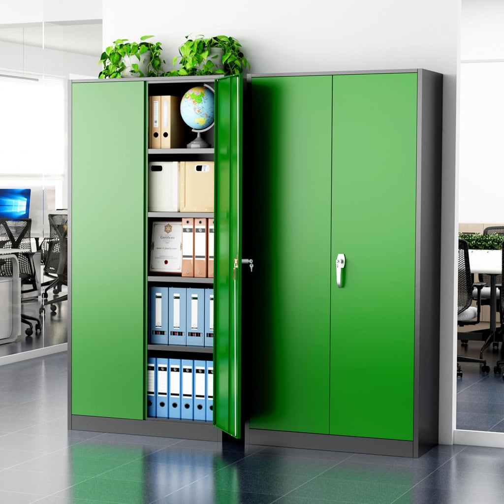 Greenvelly Metal Storage Cabinet with Doors and Shelves, 72' Inch Locking Metal Cabinet,Garage Storage Cabinet for Garage Office School Warehouse (Black Green)