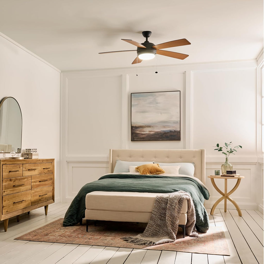 KICHLER 330174OZ Protruding Mount, 5 WALNUT/CHERRY Blades Ceiling fan with 53 watts light, Old Bronze