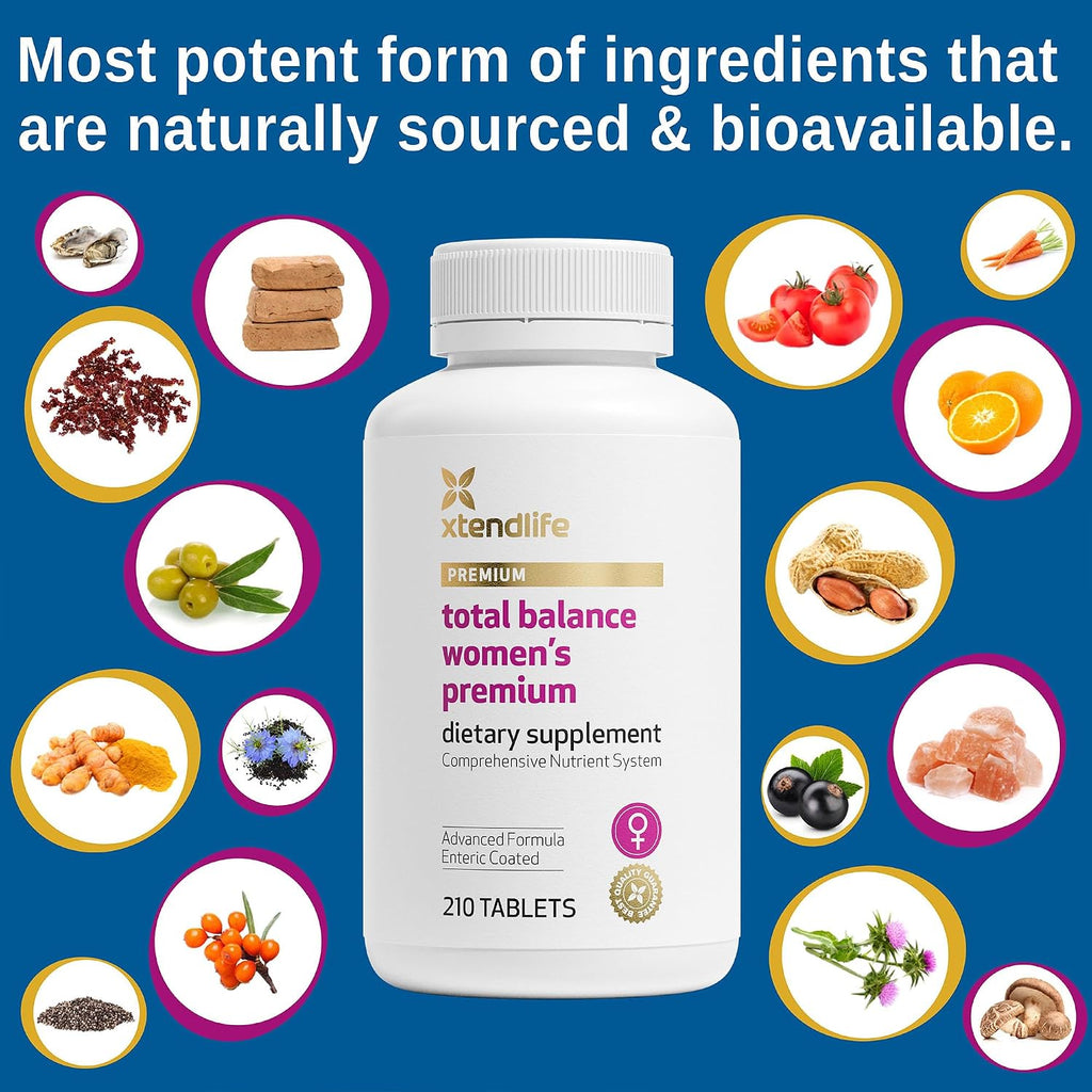 Xtendlife Total Balance Women's Premium Extra Strength Daily Multivitamin & Mineral - 90+ Nutrients for Complete Immune, Heart, Digestive, and Cellular Health - 30 Day Supply