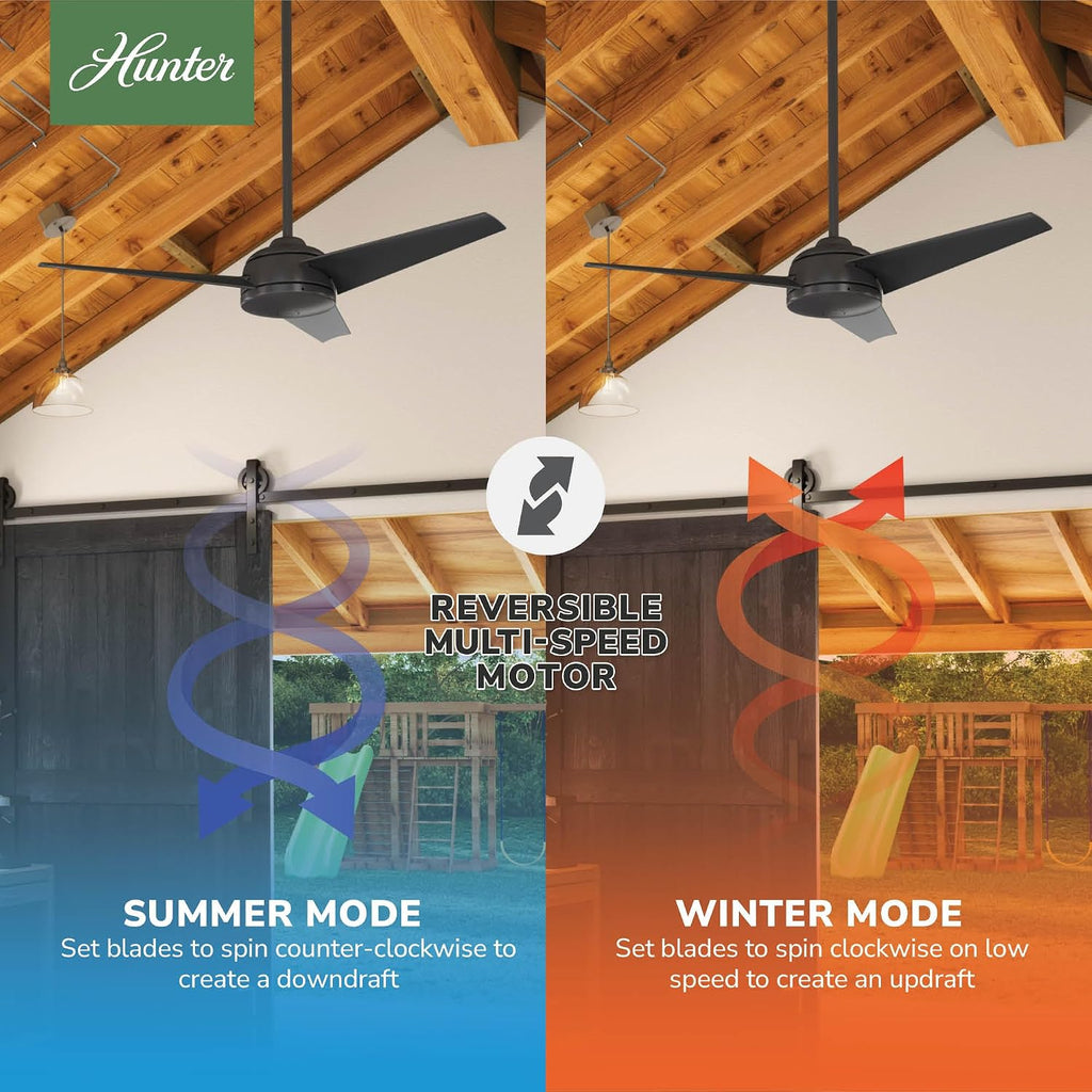 Hunter 52 inch Outdoor or Indoor Ceiling Fan No Light - Ceiling Fan without Light, For Patio, Porch, Garage, or Living Room, Standard Mount, 3 Blades, Wall Control - Trimaran 51481, Premier Bronze