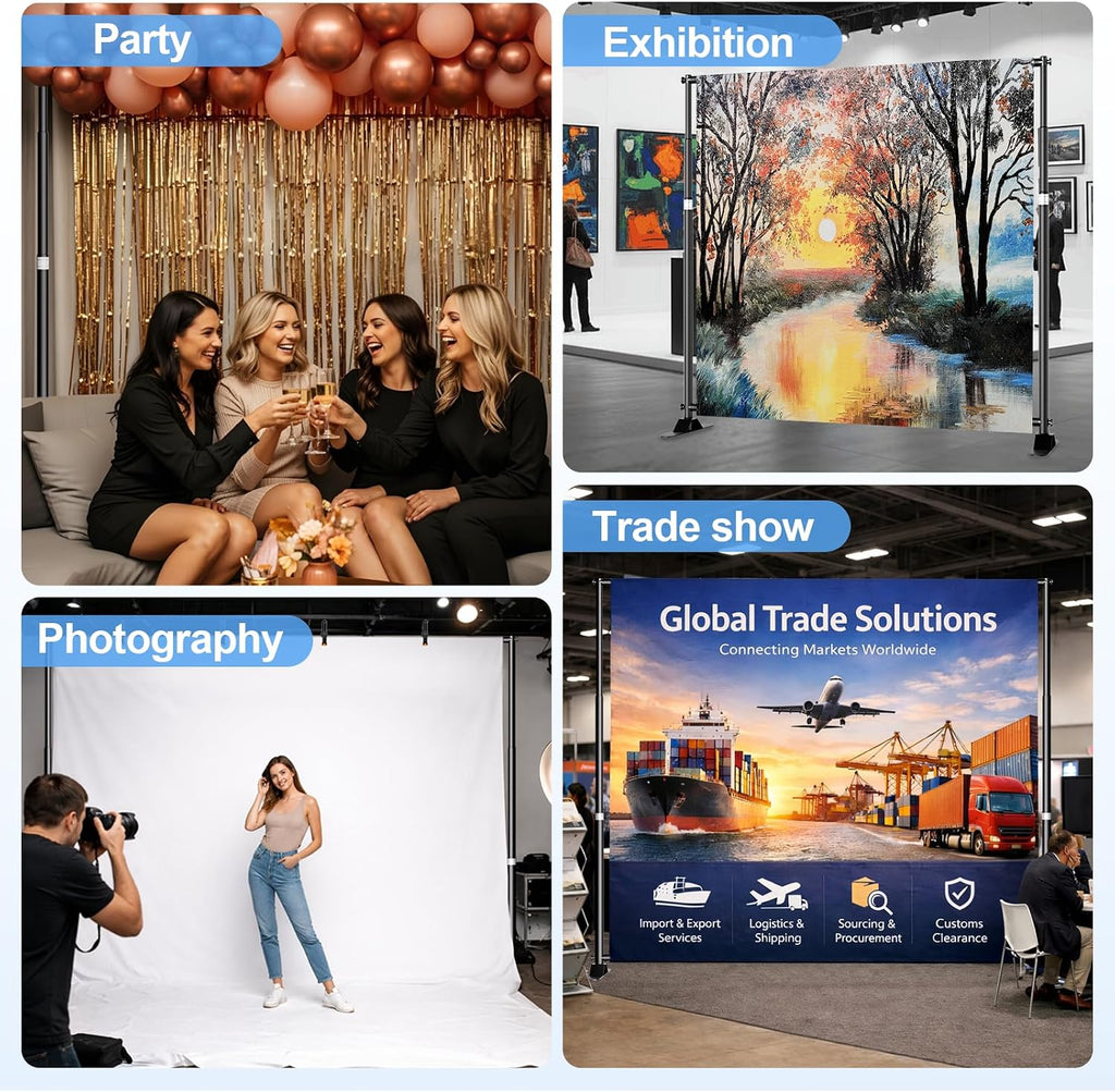 10 x 10FT Backdrop Banner Stand, Heavy Duty Adjustable Photo Background Support Frame Kit, Step and Repeat Stand for Photo Booth, Parties, Exhibition, Trade Show, Wedding