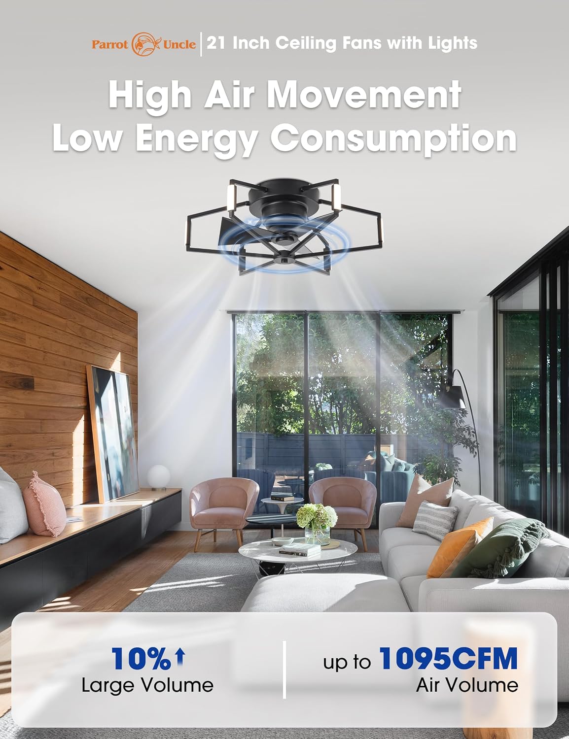 Low Profile Ceiling Fan with Lights and Remote, 21 Inch Flush Mount Black Ceiling Fan for Bedroom, Entryway, Hallway, 6-Speed DC Motor, Reversible 3 Blades, Dimmable LED, 3 Color Temperatures