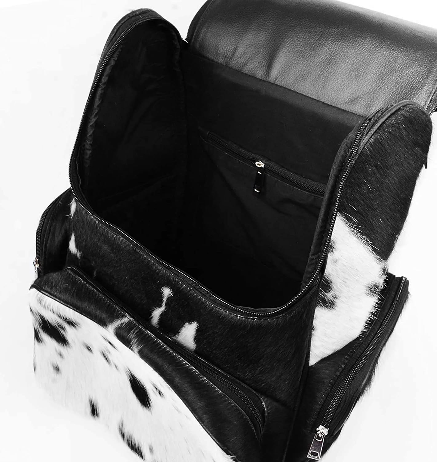 Black Cowhide Leather Diaper Bag Backpack - Western Style Mother's Day Gift Artisan Cow Print Travel Rucksack for Stylish Moms