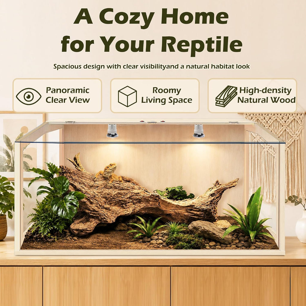 PROLEE Bearded Dragon Tank, Lizard Tank with Clear Tempered Glass, Anti-Scratch Reptile Enclosure, Reptile Tank Built-in Light Fixtures with Switch (32X16X16inch,34 Gallon)