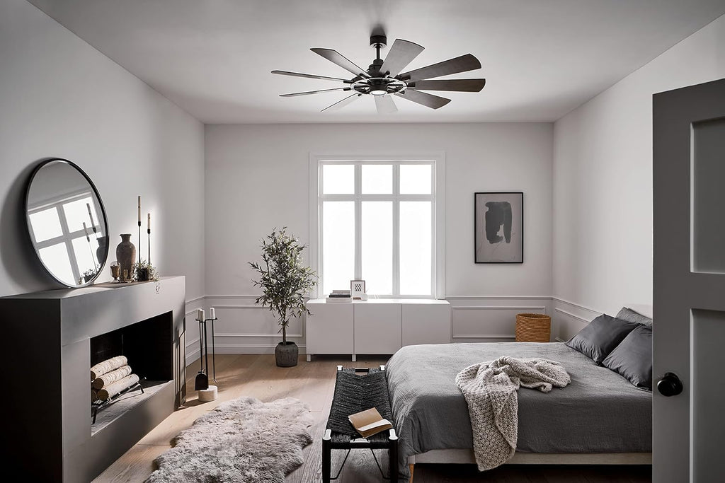 Kichler Gentry XL 65' Ceiling Fan with Lights, 1-Light LED, 3000K, 9-Blade Modern Industrial Fan for Bedroom in Anvil Iron, (65' W x 16.5' H), 300265AVI
