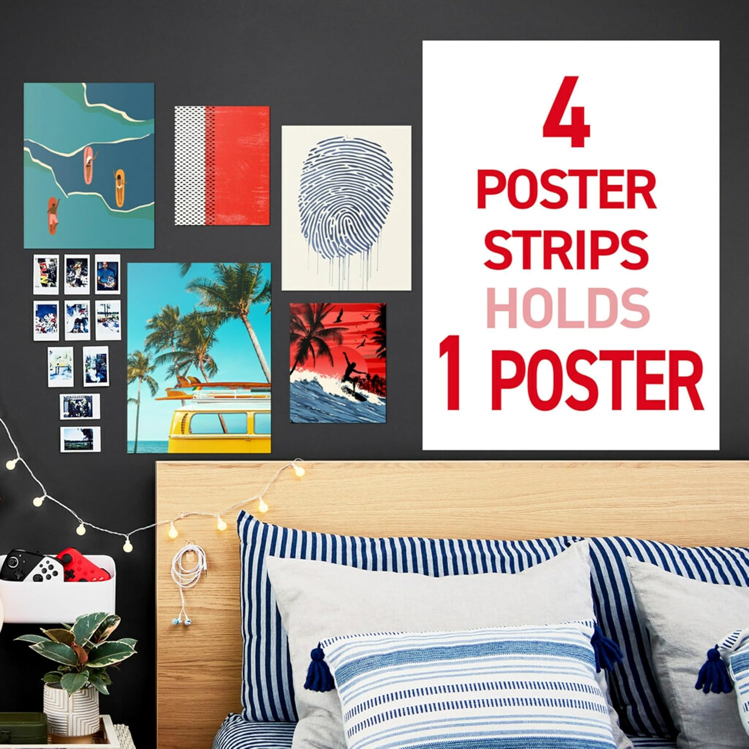 Command Poster Strips, 256 Strips Damage-Free Poster Hangers, No Tools Requried, Great for Home, Room, Wall, Office, and Dorm Decor, White Adhesive (Pack of 4)