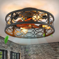 20' Caged Ceiling Fan with Light and Remote，Bladeless Ceiling Fan 6 Speed Reversible with 4 Bulbs and Remote Control.Low Profile Ceiling Fans with Lights for Bedroom, Dining Room