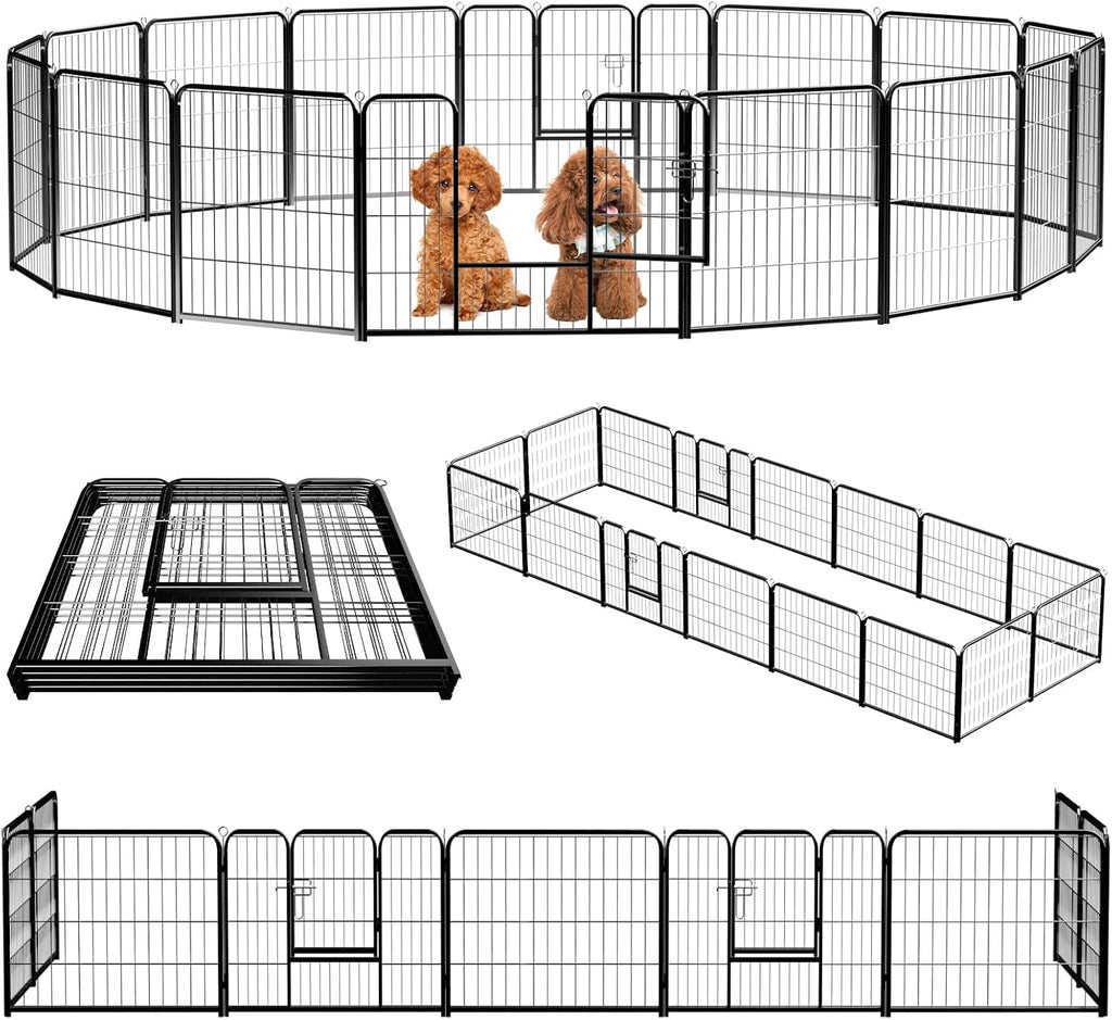 NEWBULIG Dog Playpen for Indoor 24 Inch 16 Panels - Portable Heavy Duty Metal Pet Exercise Pen with Door, Foldable Small Dog Puppy Playpen Fence for Outdoor RV, Camping, Yard, Garden