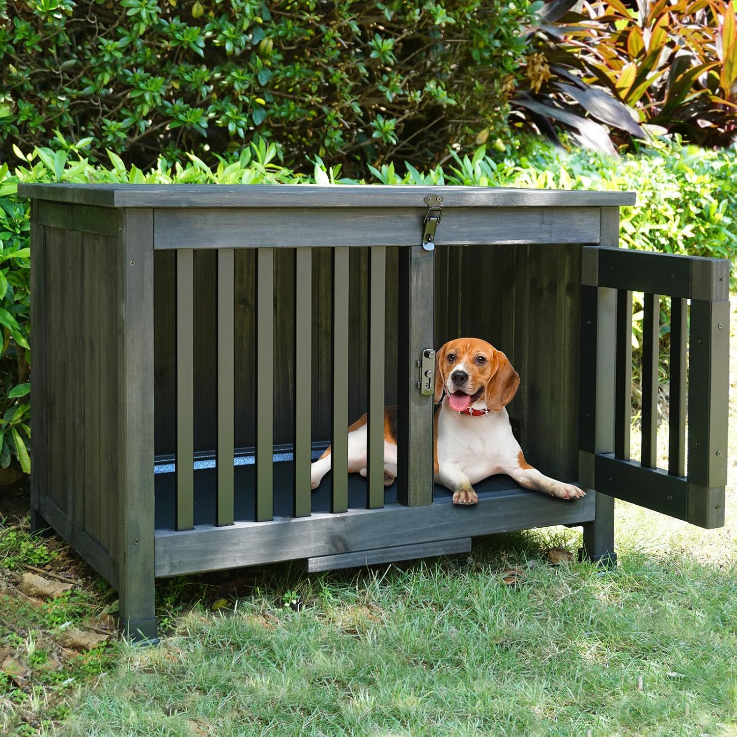 Agitree 28' Dog Crate Furniture, Fully Assembled Wooden Dog Kennel with Removable Tray, Decorative Pet Crate Dog Cage Indoor Furniture End Table, Portable Pet Cage for Small & Medium Dogs, Black