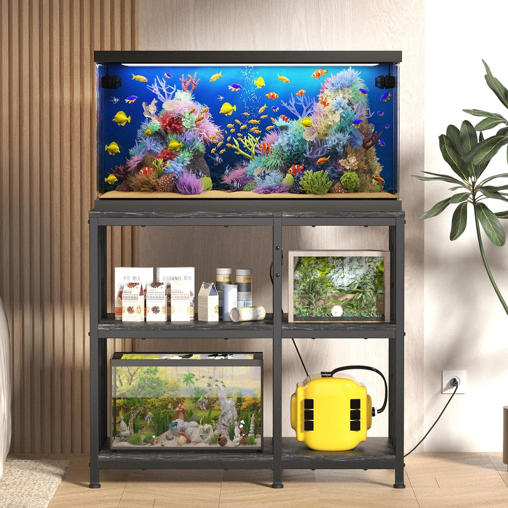 Reinforced 40-50 Gallon Aquarium Stand with Power Outlet | Ultra-Stable 720LBS Capacity Metal Fish Tank Stand for Reptile/Aquatic Setups, 5-Tier Adjustable 37'x19' Steel Shelving System