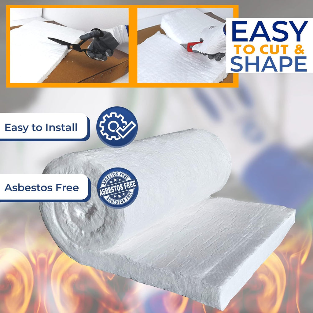SIMOND Store Ceramic Fiber Blanket - 2' x 24' x 75', Density 8 LB 2400F Rated High Temp Insulation Baffle for Stove Forge Furnace Fireplace Kiln Pizza Oven Chimney Dishwasher Insulation Blanket