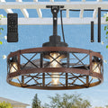 LEDIARY Outdoor Ceiling Fan with Lights for Patios- 22' Waterproof Plug in Gazebo Fan with Remote Control&Timer, 6-Speed Reversible Motor, Hanging Caged Ceiling Fan for Porch, Pergola, Walnut