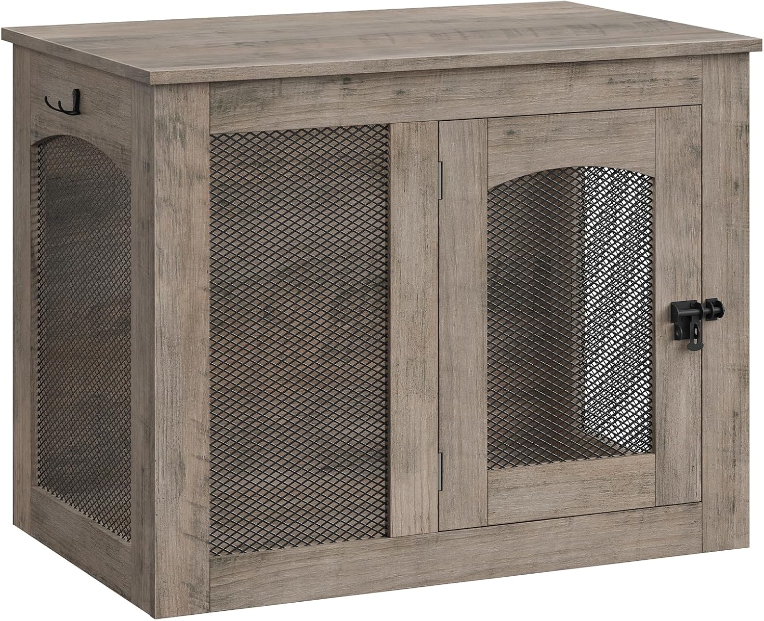 CHOEZON Wooden 30.1' Dog Crate Furniture, Farmhouse Pet Cage End Table with Secure Lock, Ventilated Mesh for Medium Dogs, Dog Kennel Furniture for Living Room, Bedroom, Greige MGW02FH
