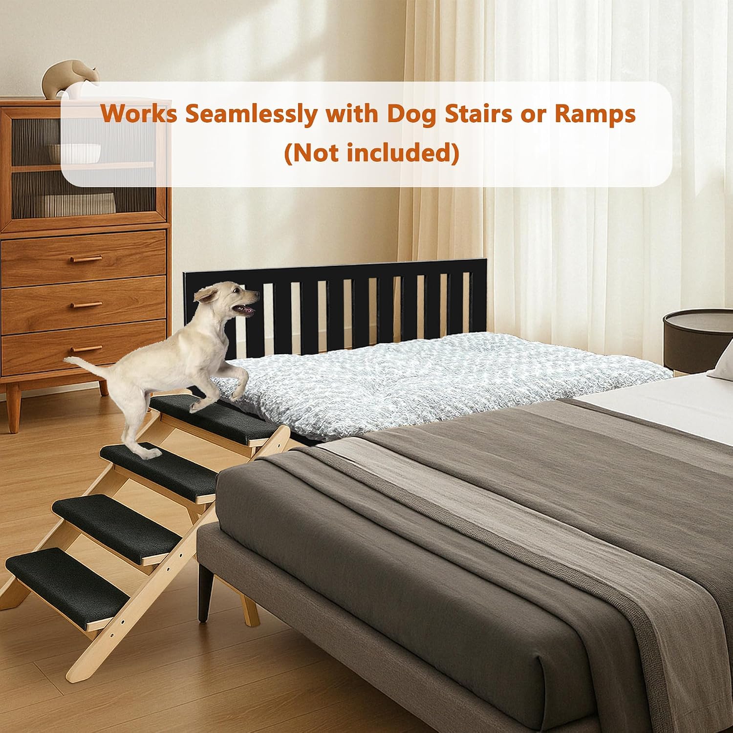 Beside Dog Bed,Adjustable Height Dog Bunk Beds,48''x 30'' Metal Dogs Bed Frame with Cushion,X-Large