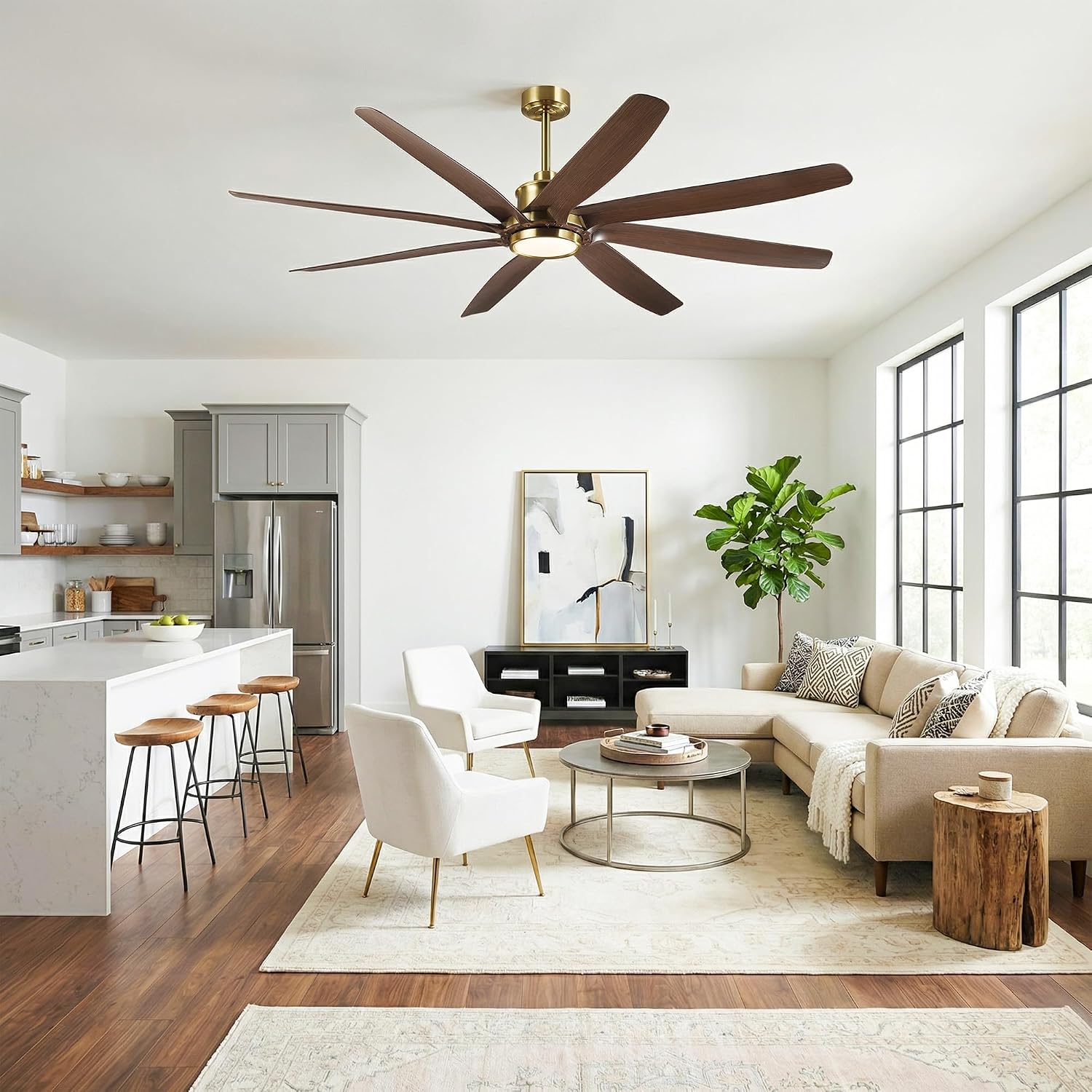 Parrot Uncle 72 Inch Ceiling Fans with Lights and Remote, Modern Gold Chandelier Ceiling Fan, Dimmable LED & 3CCT, 6 Speeds Reversible DC Motor, Timer, Lighting Ceiling Fans for Bedroom Living Room