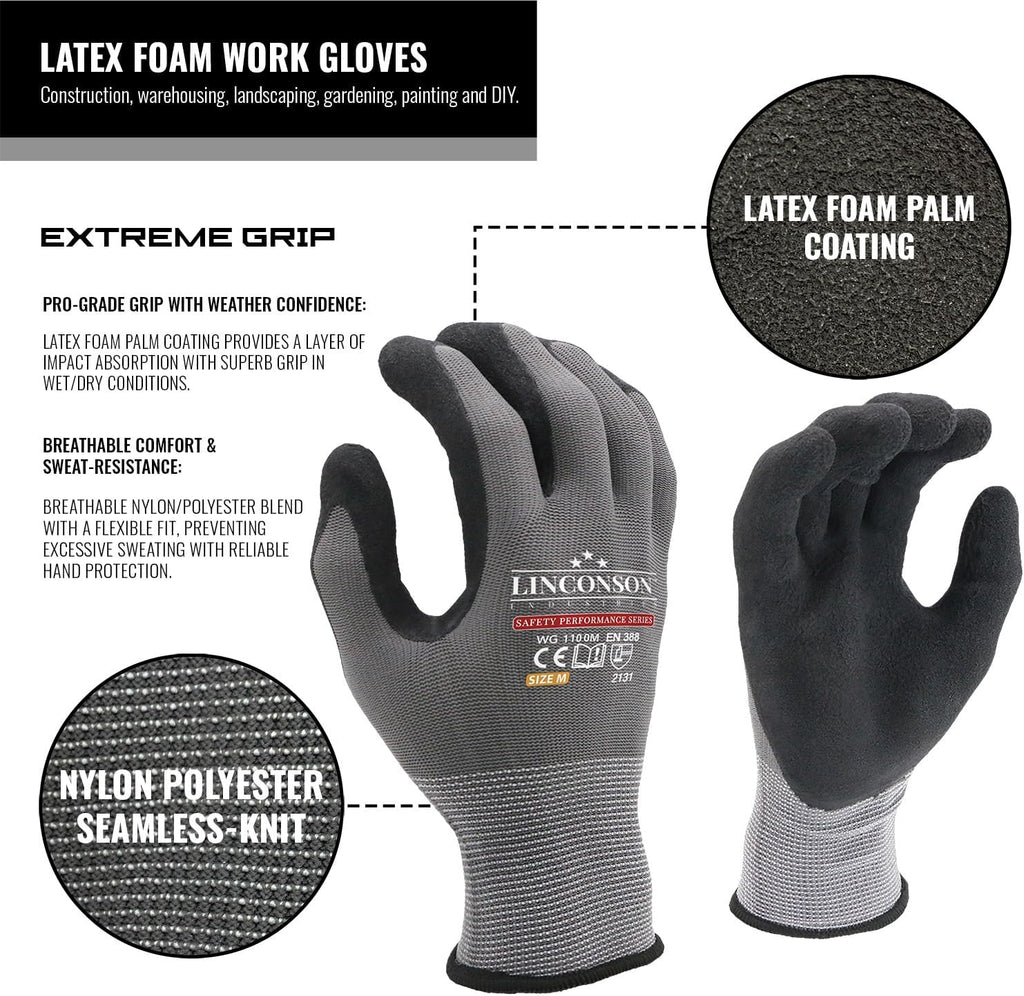 linconson 12 Pack Safety Performance Series Construction Mechanics Work Gloves