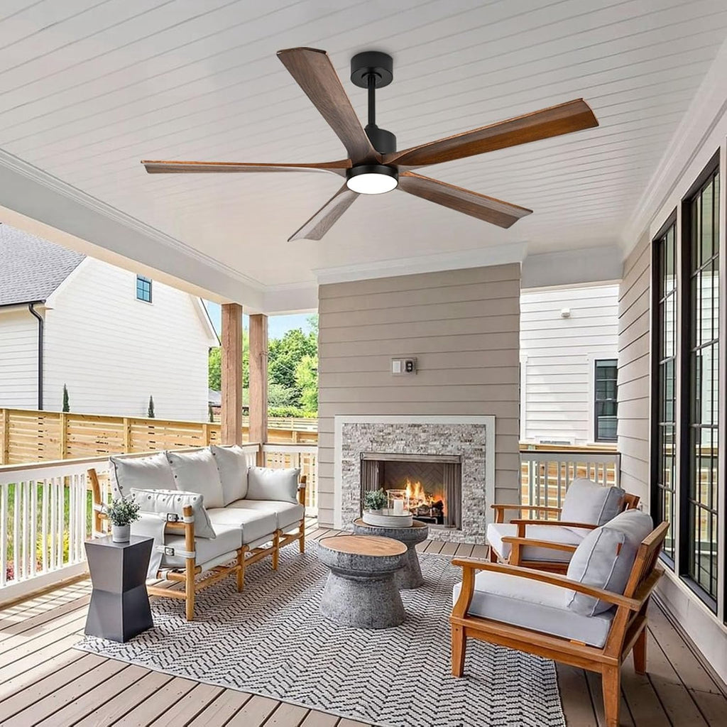 heimo 60 Inch Ceiling Fans with Lights and Remote, Wood Indoor Outdoor Ceiling Fan with Light for Patios Living Room Bedroom 5 Blades Large Mid Century Modern Ceiling Fan (Walnut)