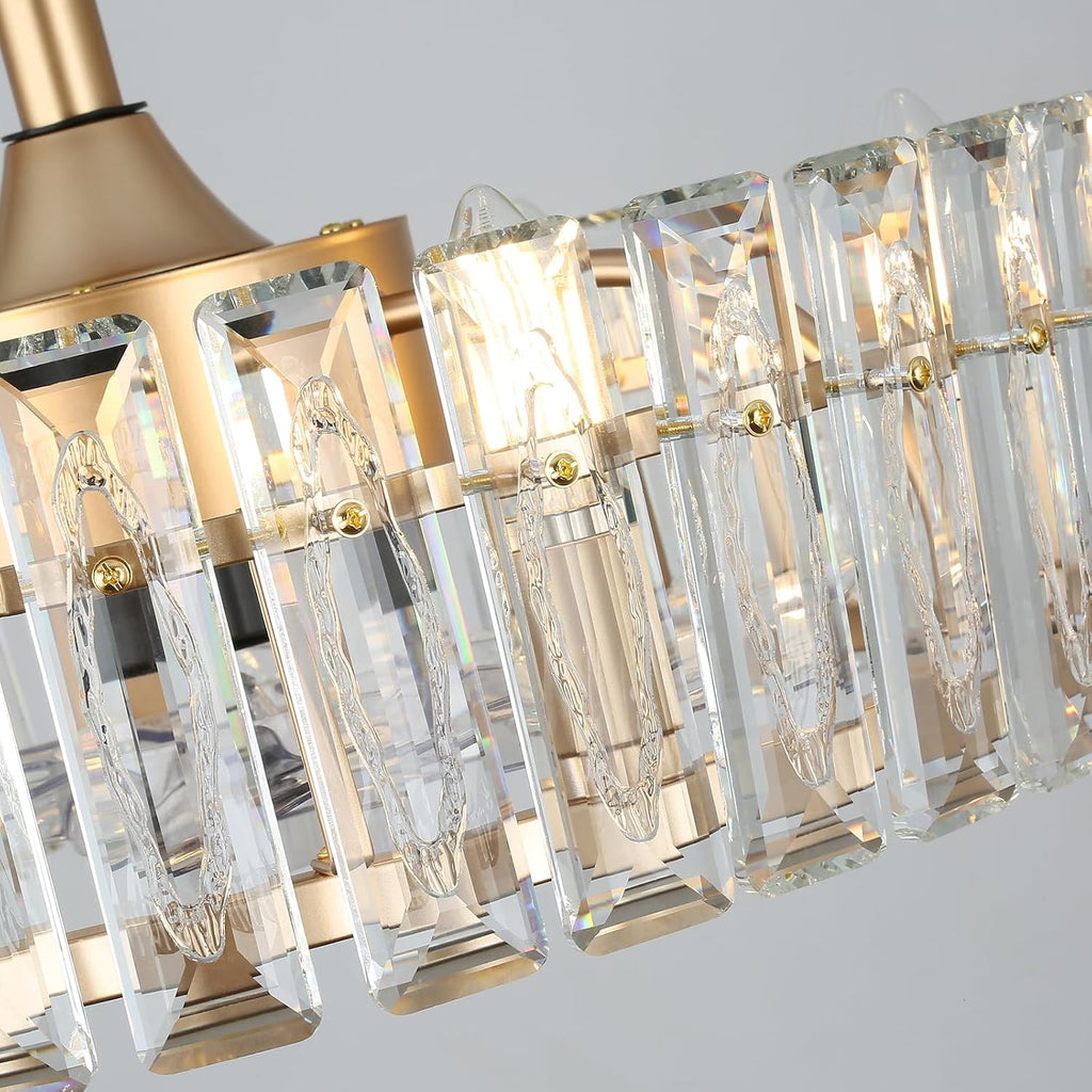 CLAIRDAI 20.7' Gold Crystal Caged Fandelier Ceiling Fan with Lights, Flush Mount Chandelier Ceiling Fan with Remote, Reversible 6-Speed, 6 x E12 Bulbs Not Included