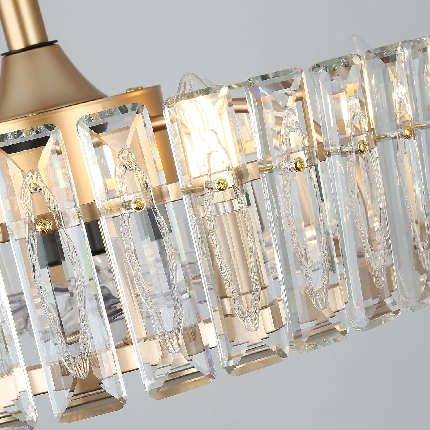 CLAIRDAI 20.7' Gold Crystal Caged Fandelier Ceiling Fan with Lights, Flush Mount Chandelier Ceiling Fan with Remote, Reversible 6-Speed, 6 x E12 Bulbs Not Included
