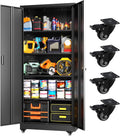 Greenvelly Metal Garage Storage Cabinet with 4 Swivel Wheels, 73' Black Storage Cabinet on Wheels, Rolling Tool Cabinet with Locking Doors and Shelves for Garage, Basement, Home, Warehouse