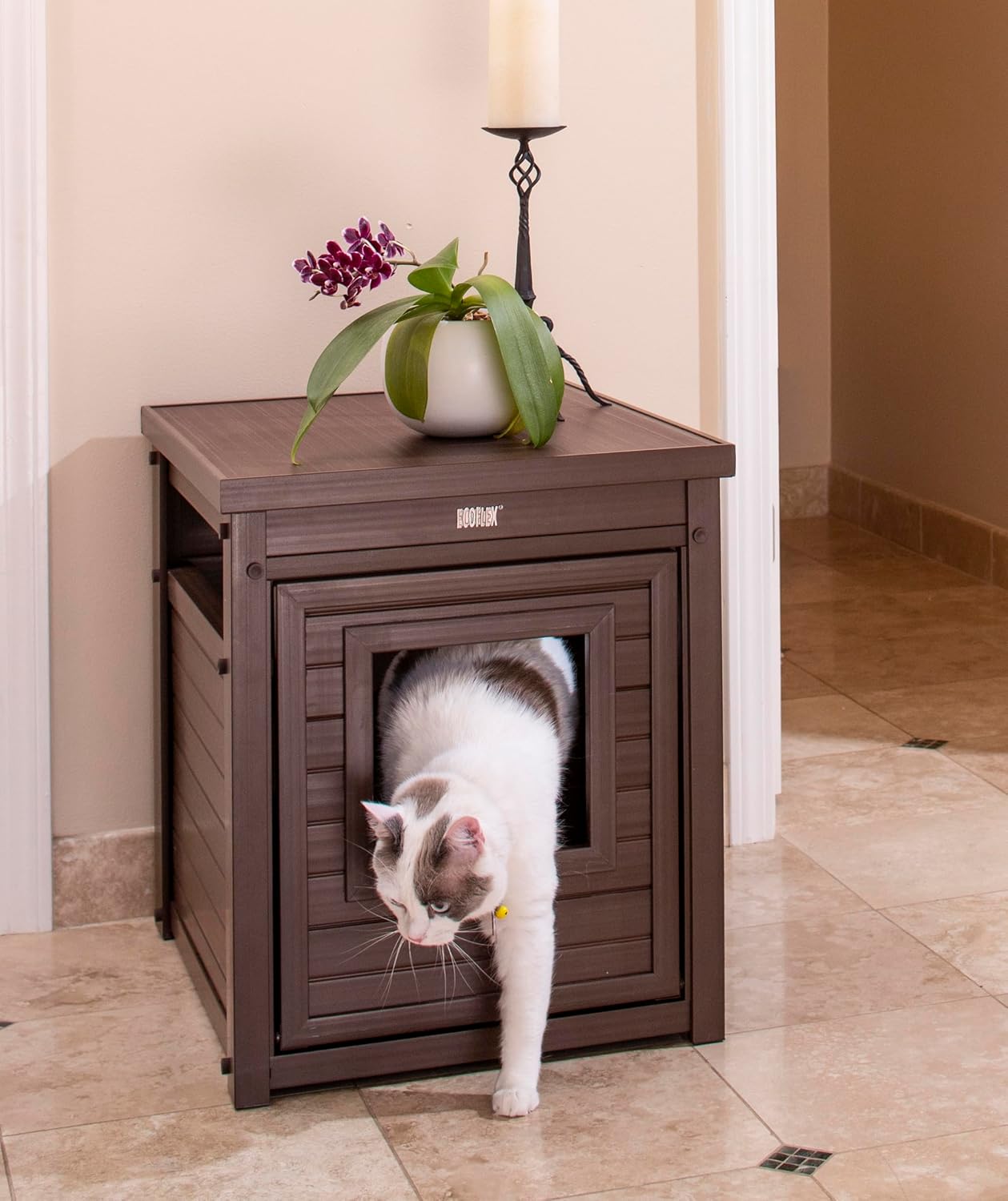 New Age Pet ECOFLEX Litter Loo Standard & Jumbo Sizes, 4 Colors, Moisture and Odor Resistant Enclosure & End Table, No‑Tools Assembly, 10 Year Warranty, Russet Brown, Standard