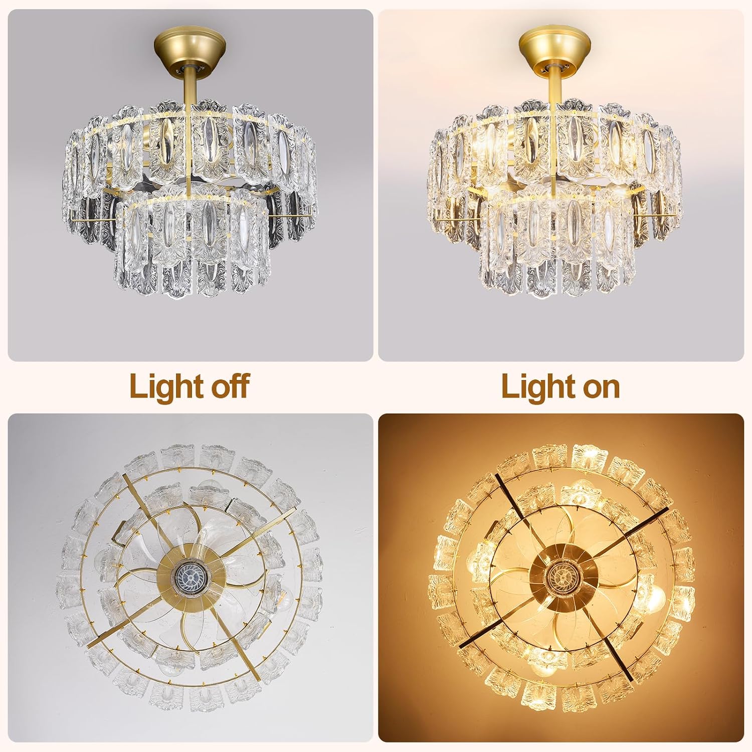 Depuley Bedroom Ceiling Fan with Lights: 20' Gold Chandelier Small Fan with Remote Control - Modern Crystal Fandelier for Girl's Bedroom Living Room Nursery (E26 Bulbs Not Included)
