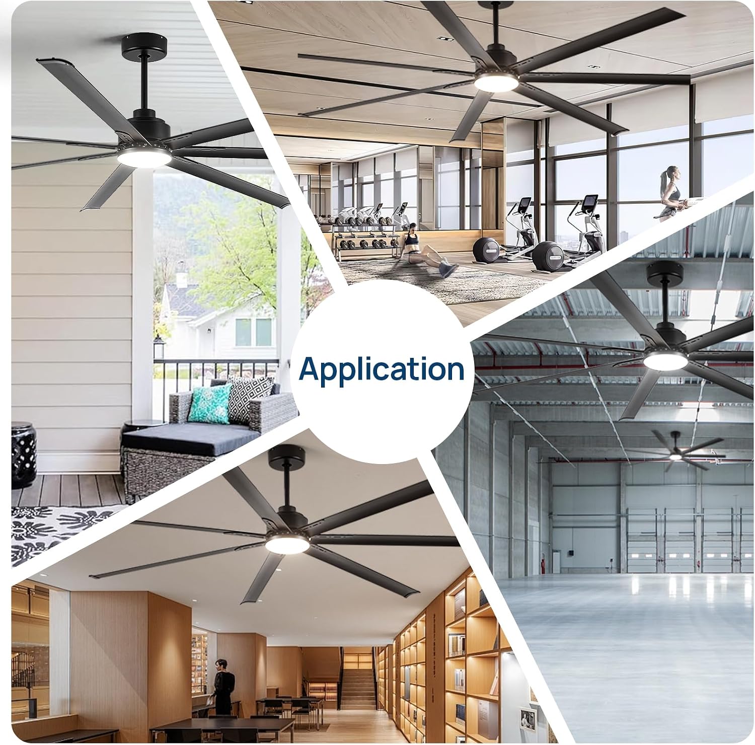 Minislak 96 Inch Industrial Ceiling Fans with Light,Black HVLS Ceiling Fan with 6 Speeds Reversible Motor,High CFM Indoor/Outdoor Ceiling Fan with 7 Aluminum Blades for Barn shop,Commercial