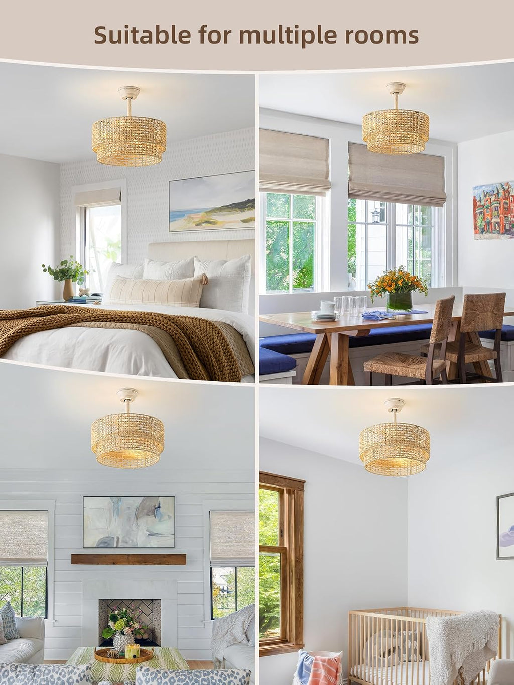 20' Boho Fandelier Ceiling Fans with Lights, Rattan Chandelier Ceiling Fan with Light Remote Control, Caged with 6 Speeds for Nursery, Living Room, Bedroom