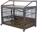 48 Inch Dog Crate Furniture, XXL Kennel Cage Rustic Wooden Pet House End Table Dog Home for Large Dogs with 2 Stainless Steel Bowls Indoor Use 48' L x 30' W x 40' H