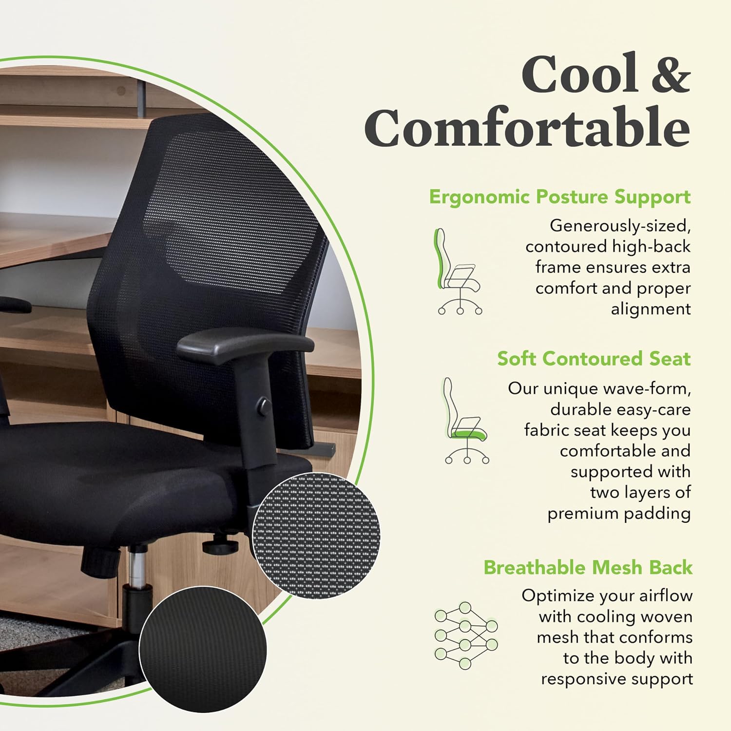 HON Crio Ergonomic Mesh Office Chair, High‑Back Desk Chair with Adjustable Arms, Lumbar Support, Center‑Tilt Swivel Seating for Computer Desks and Home Office, Black Frame, Black