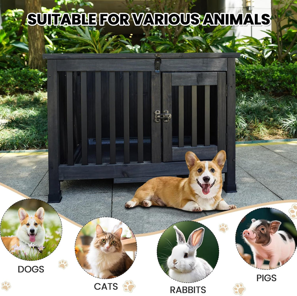 Agitree 28' Dog Crate Furniture, Fully Assembled Wooden Dog Kennel with Removable Tray, Decorative Pet Crate Dog Cage Indoor Furniture End Table, Portable Pet Cage for Small & Medium Dogs, Black