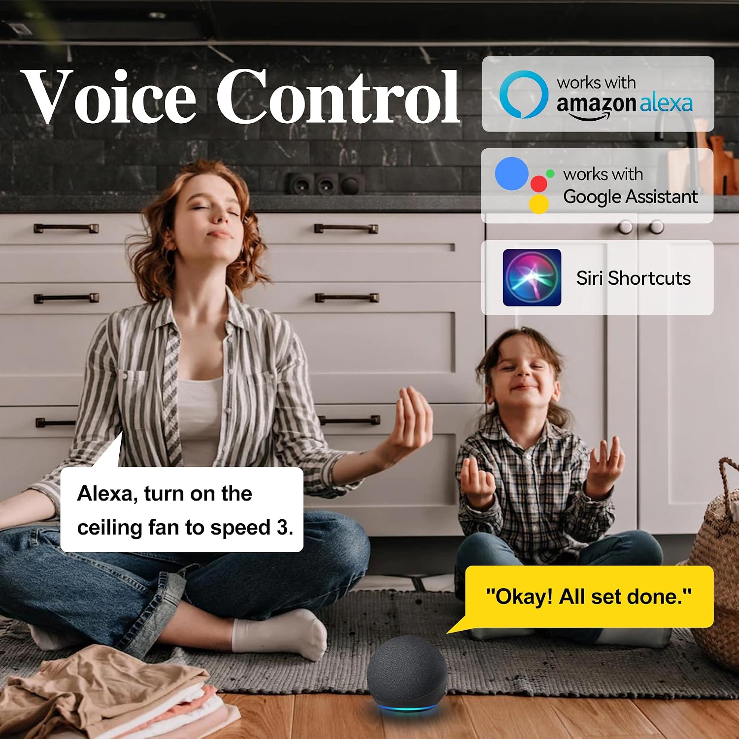 SMAAIR 52 Inch Black Ceiling Fan with Lights Remote Control and 10 Speed DC Motor, Low Profile Ceiling Fan with Dimmable Light works with Alexa/Google Assistant/Siri Shortcuts, 5 Blade, Black/Gold