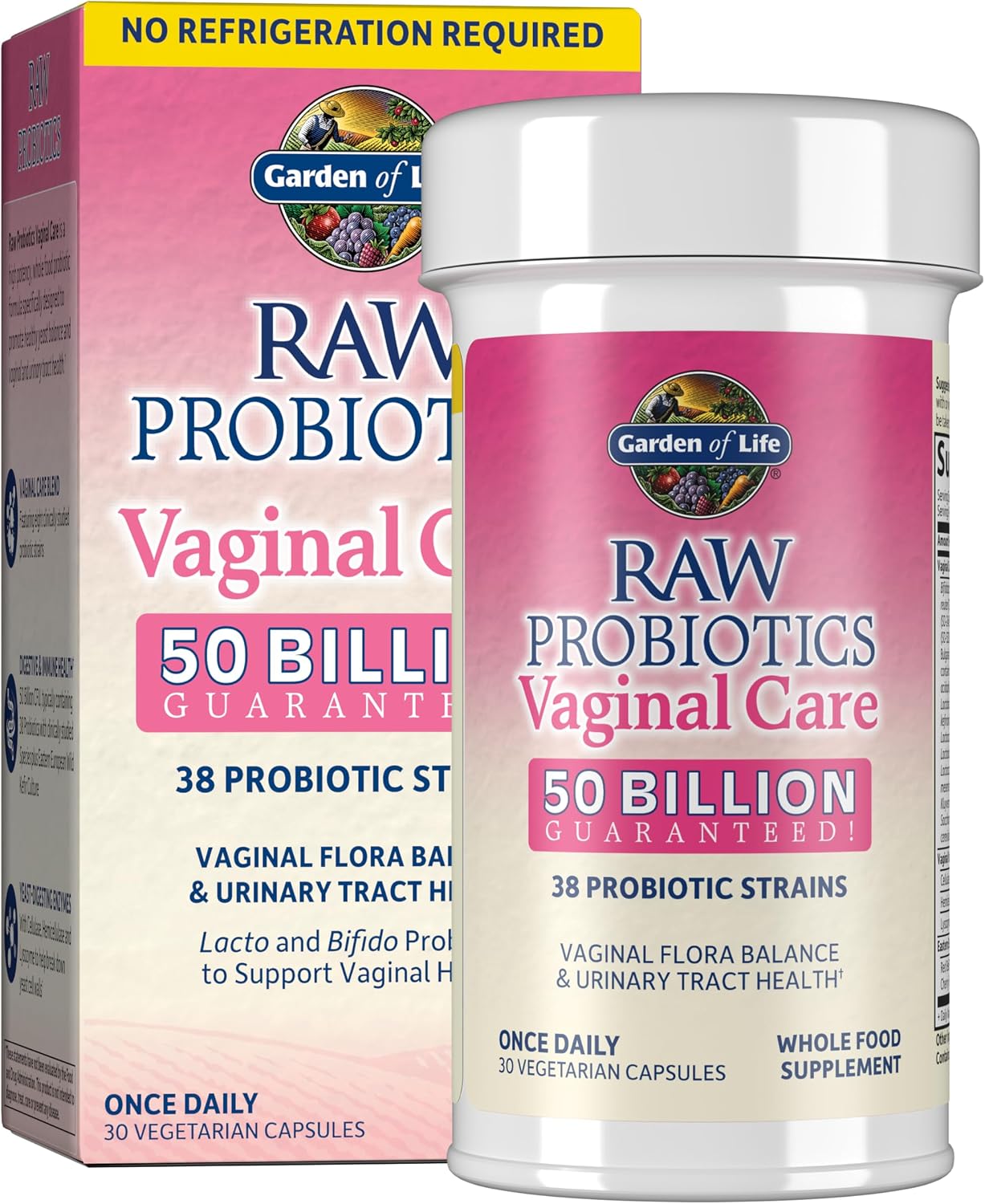 Garden of Life Raw Probiotics Vaginal Care - 50 Billion CFU - 38 Probiotic Strains - Supports Vaginal & Urinary Tract Health - Shelf Stable - 30 Vegetarian Capsules (Pack of 6)