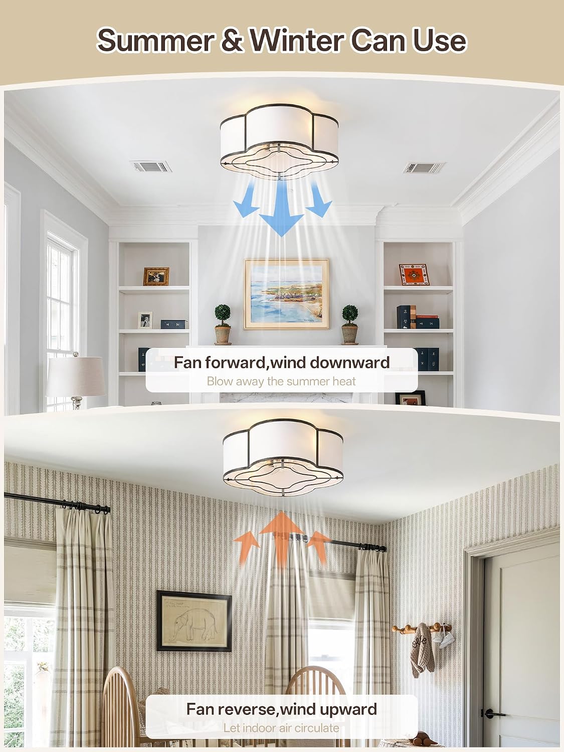 Black Caged Boho Ceiling Fan with Lights, 20' Flush Mount Ceiling Fans with Lights Remote Control, Low Profile Bladeless with 6 Speeds for Bedroom, Nursery, Kitchen