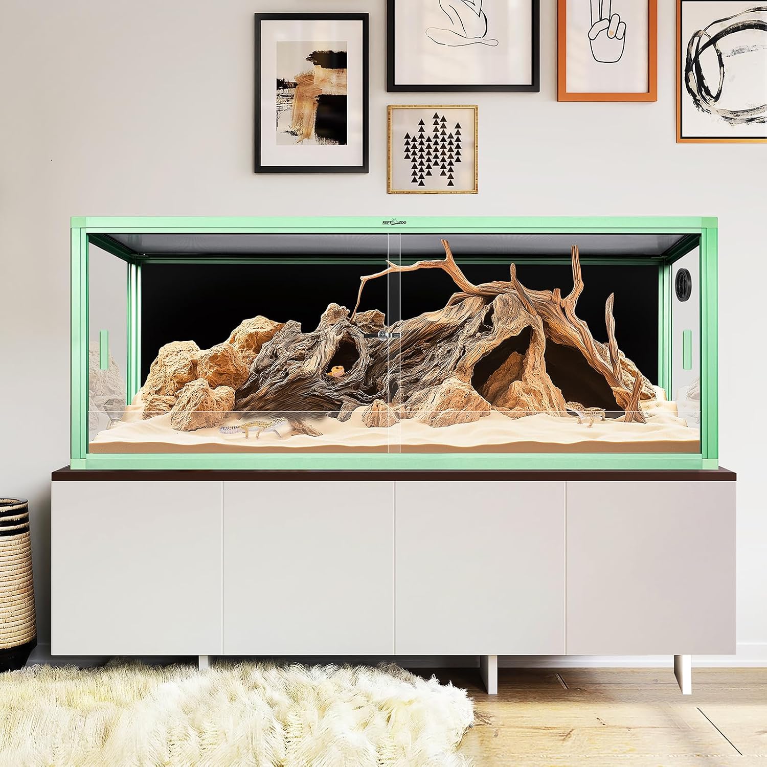 REPTI ZOO 68 Gallon Reptile Terrarium, 48' x 18' x 18' Light Weight Reptile Enclosure, Colored Reptiles Tank with Tempered Glass Door, Large Habitat for Bearded Dragon, Snake, Lizard, Gecko-Green