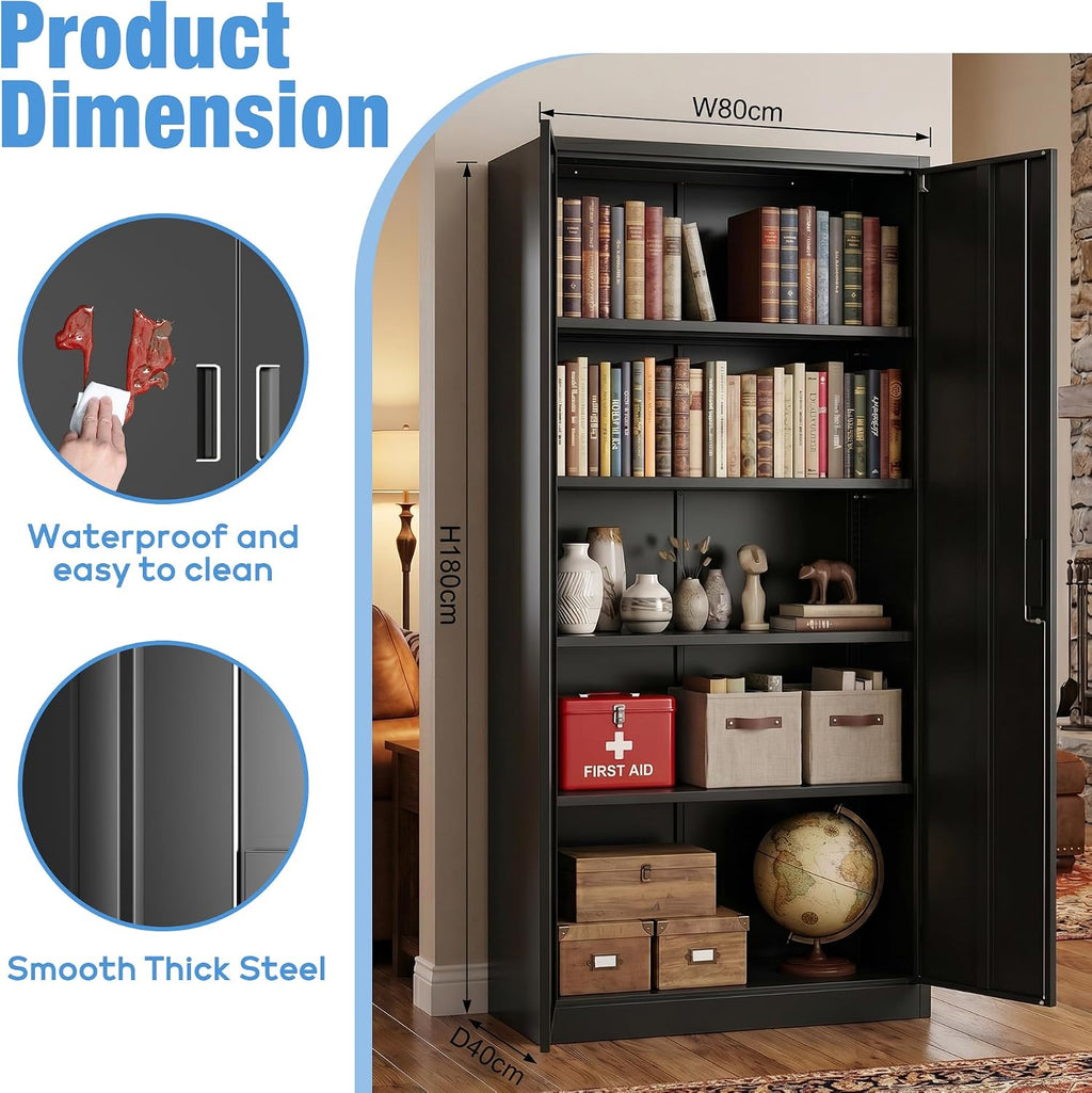 SUXXAN Metal Storage Cabinet with Doors and Shelves, 71' H Locking Steel Garage Cabinet for Home Office Studio Pantry,Tall Tool File Cabinet Black, Assembly Require