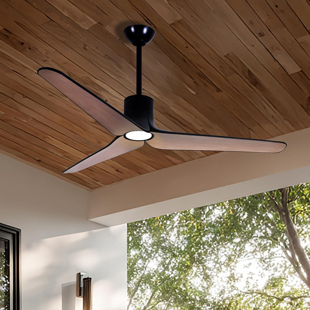 MINKA-AIRE F669L-CL/ASW Tempri 56' 3-Blade LED Indoor/Outdoor Ceiling Fan in Coal Black and Ashwood Finish Blades with Etched Lens