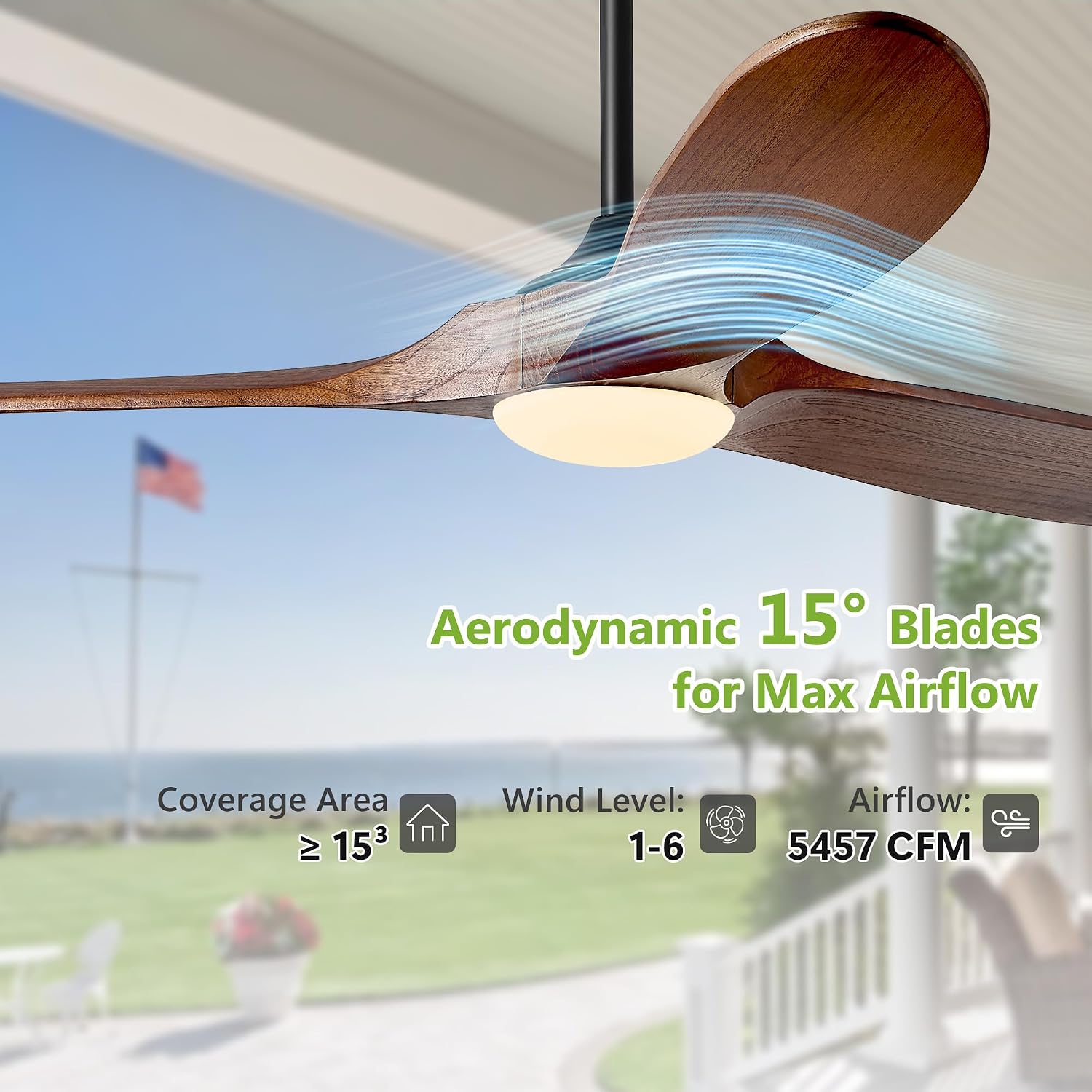 52 Inch Ceiling Fans with Lights and Remote Control, Outdoor Ceiling Fan with Light Solid Wood 3 Blade Propeller Ceiling Fan, Quiet High CFM Damp Rated Outdoor Fan for Patios Farmhouse, Dark Walnut