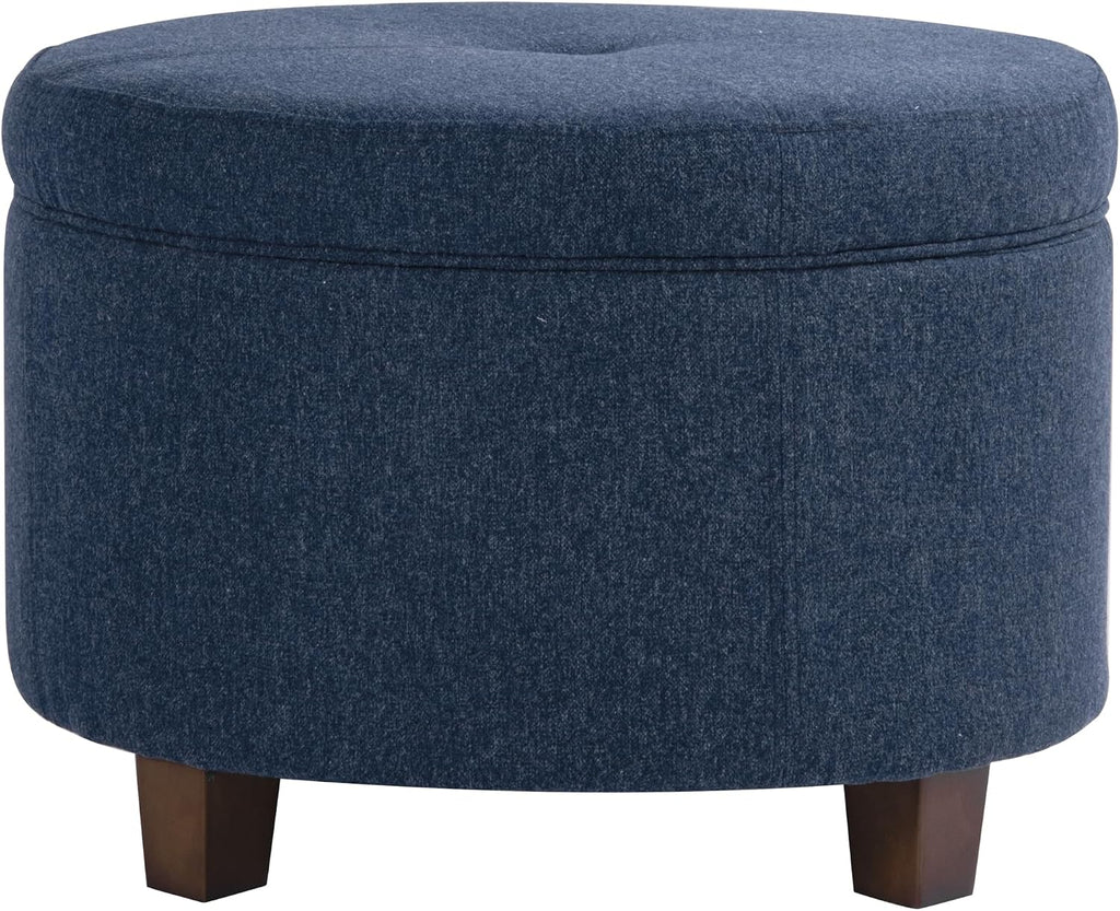 HomePop 24' Large Round Storage Ottoman - Blue Woven Fabric