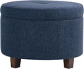 HomePop 24' Large Round Storage Ottoman - Blue Woven Fabric